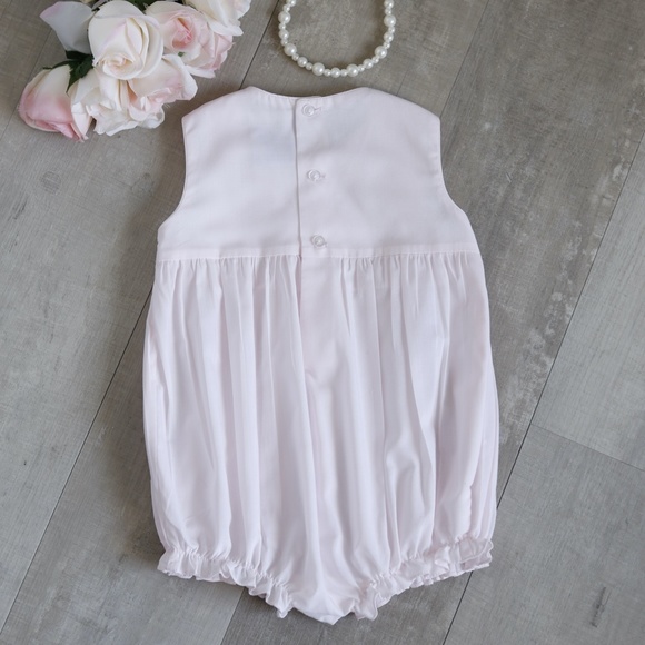 Girls Pink Smocked Romper Size 9 Month Embroidery Sleeveless NWOT PERFECT - Picture 5 of 5